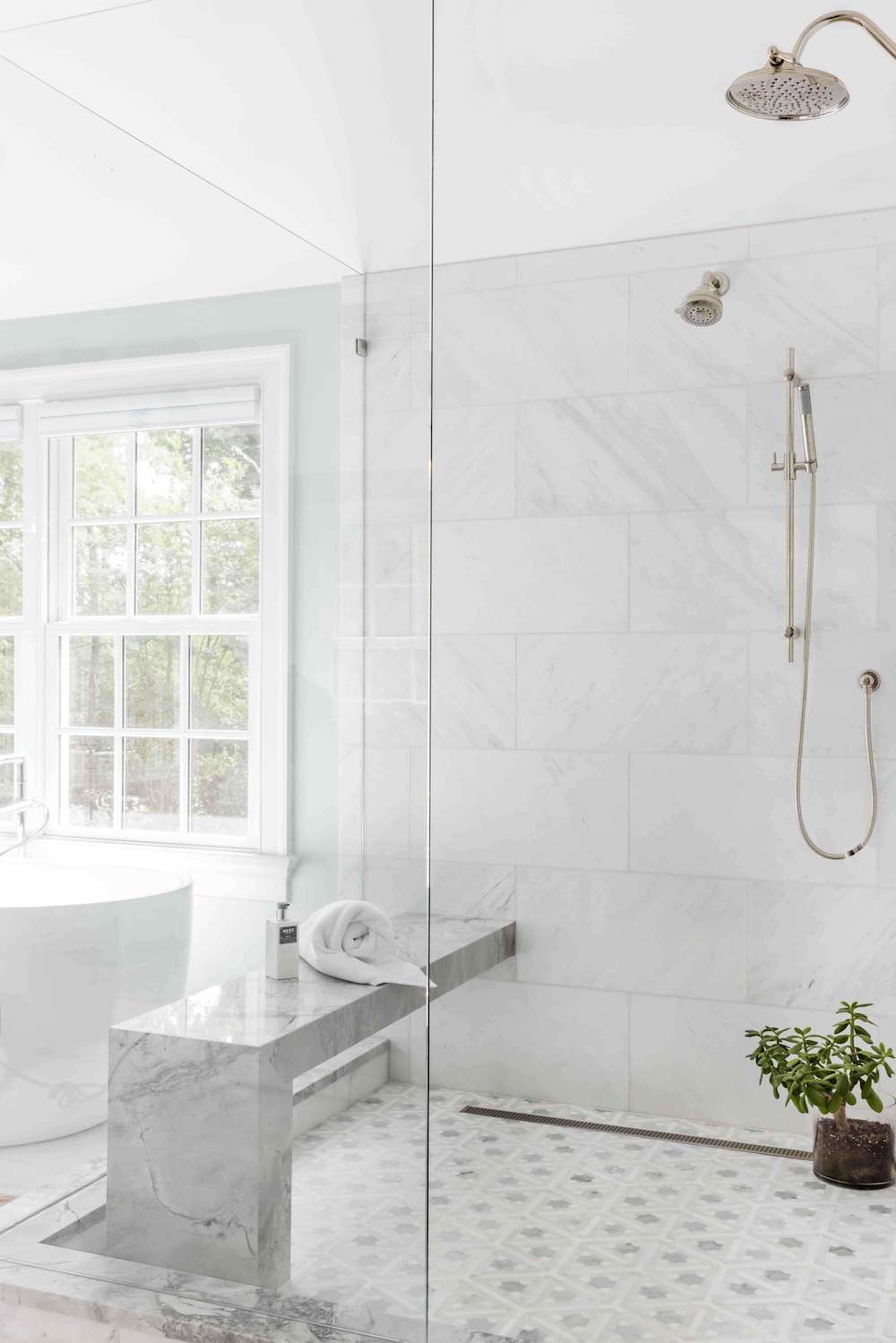 white modern tile shower